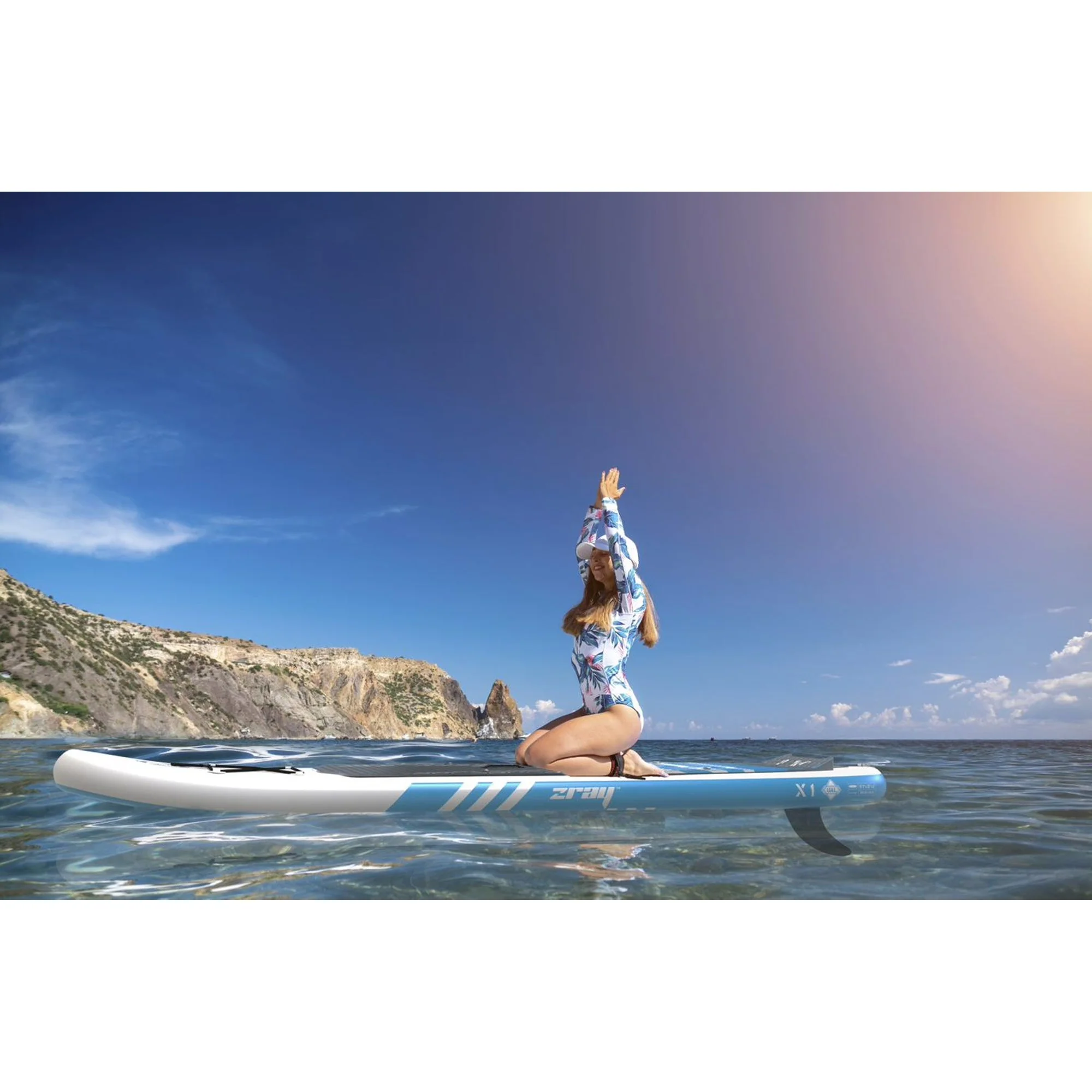 Zray 10'2" X-Rider X1 Inflatable SUP All Around Paddle Board Kit, Blue/White - Image 2